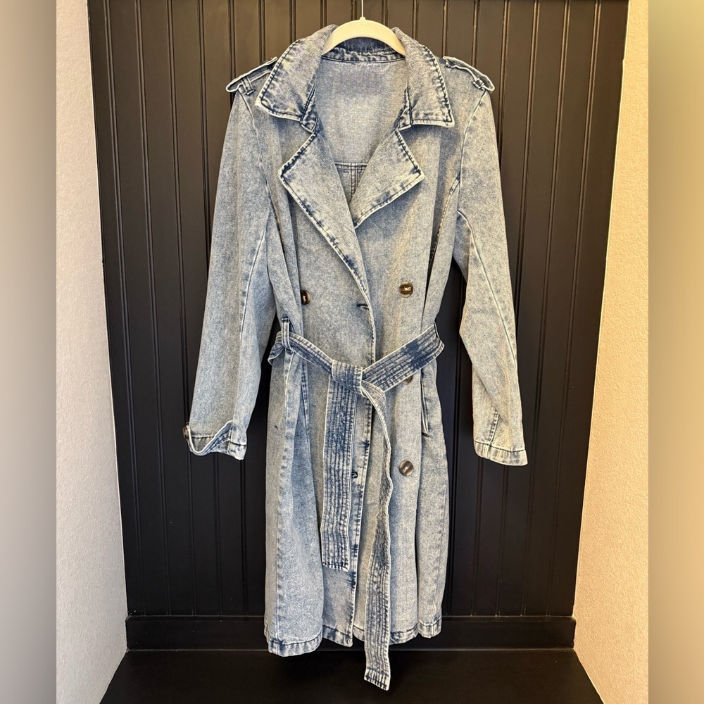 NWOT Free People Denim Trench Coat - Picture 2 of 9